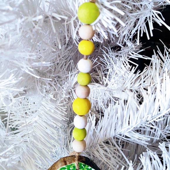 HAND CRAFTED SPRING/EASTER BEADED WOOD ORNAMENT/TIERED TRAY DECOR/RABBIT DECOR - Picture 3 of 4